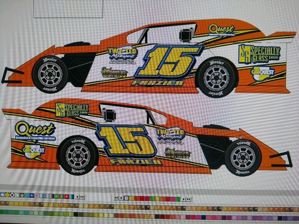 #15F race car at the speedway — the full picture